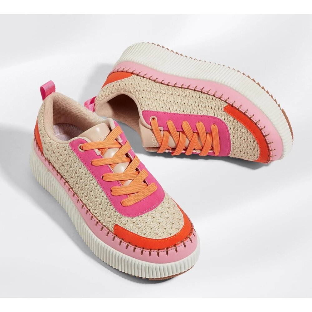 Lucky Step Women's Pink Orange Platform Sneakers Rhinestone Fashion Chunky Shoes - Picture 5 of 6